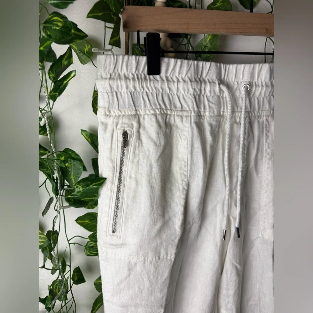 Athleta Joggers Womens White Cabo Linen Pants Zip Pockets Drawstrings